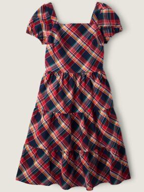 Gymboree Red & Blue Plaid Apple Orchard Poplin Tiered Dress - Size L - NWT